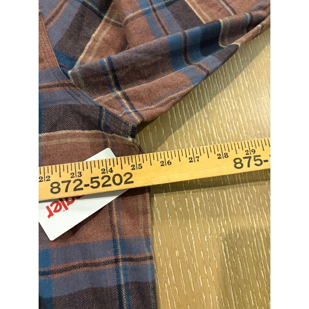 Wrangler Mens XL Plaid Flannel Shirt Brown Blue Button Front NWT - Picture 4 of 6